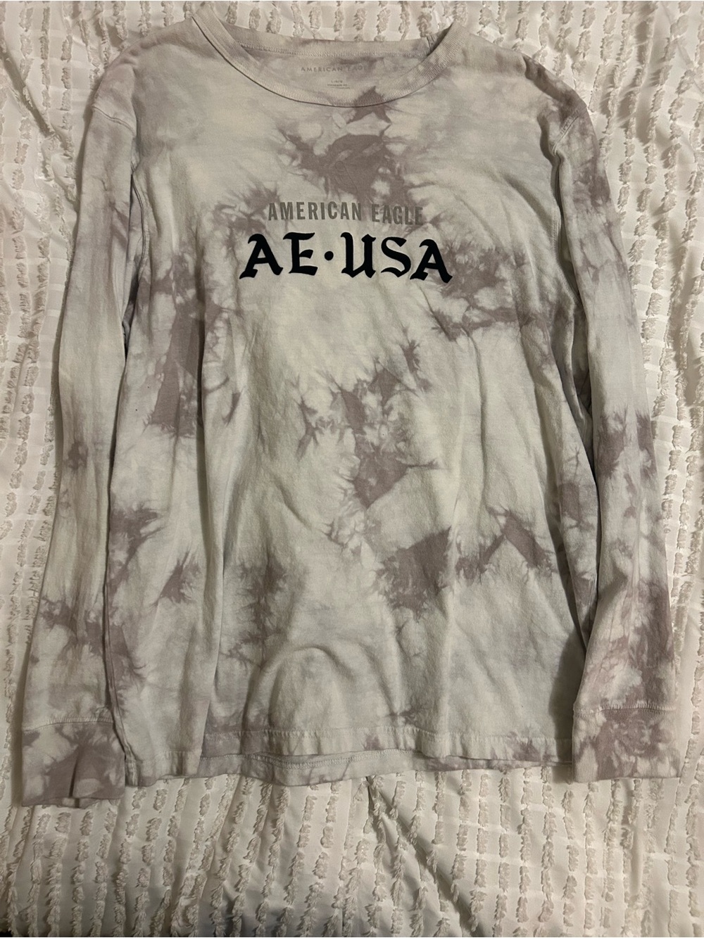 American Eagle Outfitters AE·USA Tie-Dye Long Sleeve Shirt - Gray and White